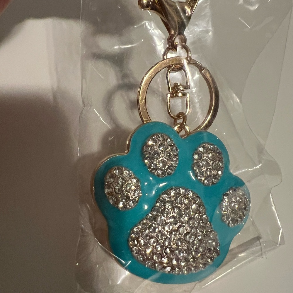 Blue Paw Print Keychain with Rhinestones